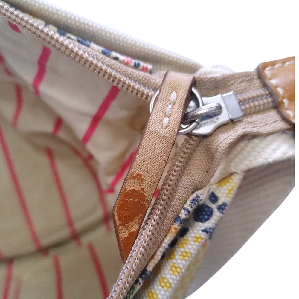 Canvas Floral Print Crossbody Bag in Beige and Orange - Picture 8 of 11